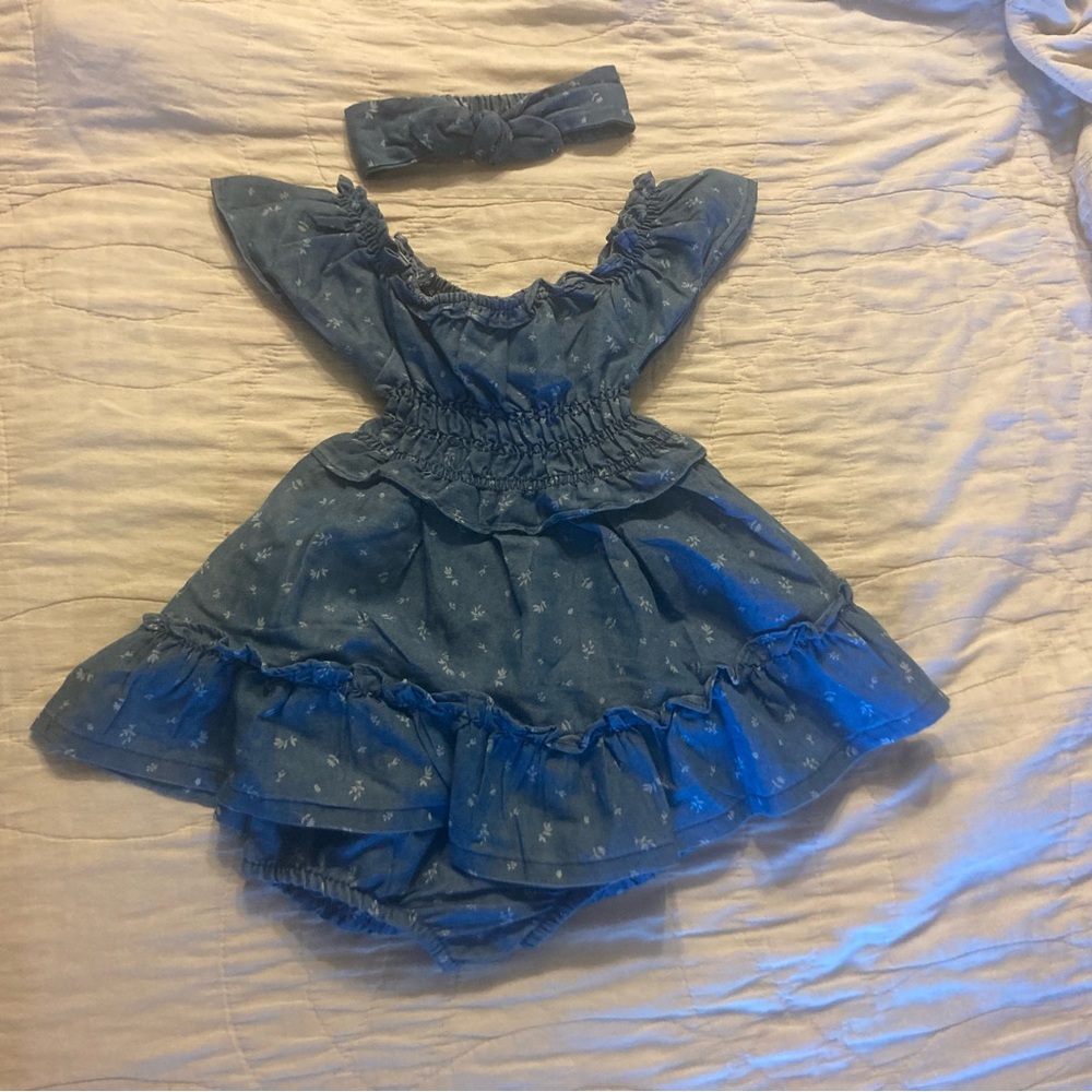 12 month girls blue floral set
